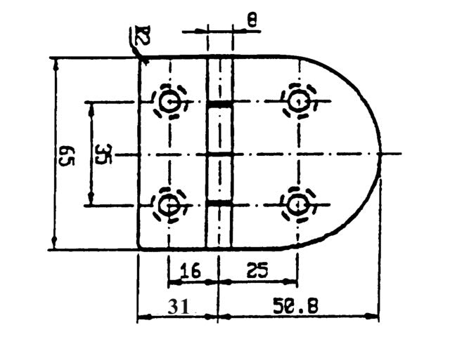 Talamex, hængsel rustfrit stål AISI 316, 81.8 mm x 65 mm