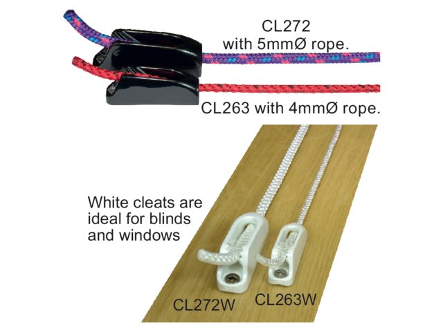 Clamcleat, micros, nylon, 44 x 13 x 16 mm (CL263W/R), 2 stk