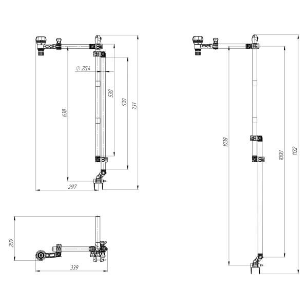 Borika, universal transducerbeslag med holder, 731 - 1132 mm (01.04.042.01.06)