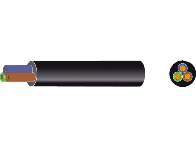 Talamex, gummikabel, sort, 3 x 1,50 mm², 50 m