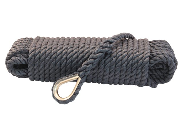 Talamex, ankerline, 12 mm x 30 m, sort