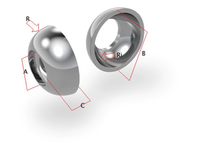 OS BSI, kuppiosat, ruostumatonta terästä AISI 316, 11 mm x 26 mm x 9.5 mm (720011)