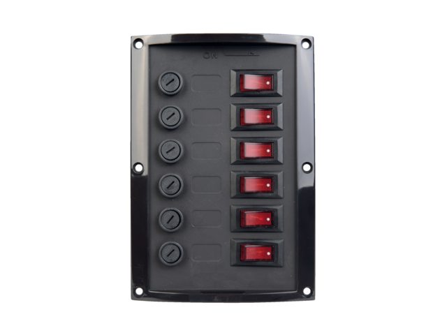 Talamex, panel med 6 säkringar, svart, 165 mm x 114 mm