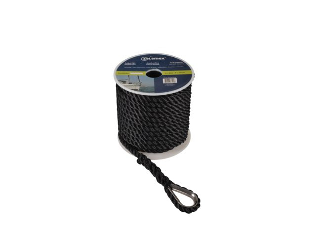 Talamex, ankerline polyester, 10 mm x 20 m, sort