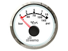NauticPro.dk | Wema, Olietryk 10 bar, NMEA2000 Silverline Hvid, Rustfrit Stål, Ægte Glaslinse, UV- og Saltvandsbestandig, Rød Instrumentlys, 56mm Diameter, 60mm Dybde