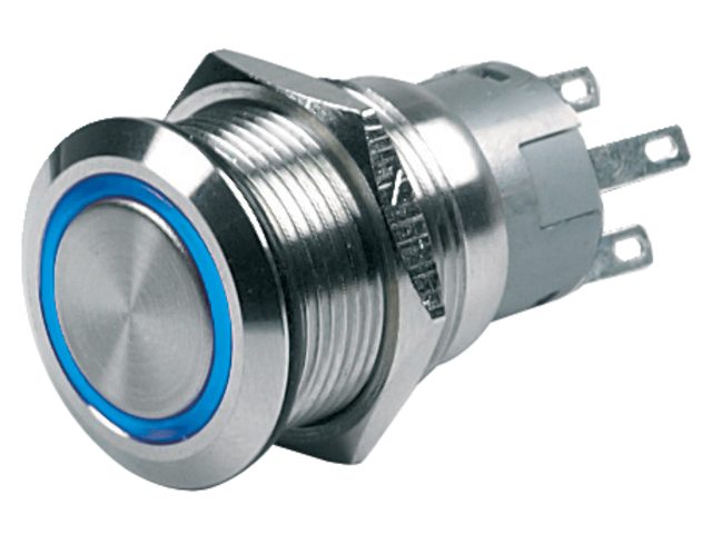 BEP, trykkontakt rustfrit stål, 12V, blå (80-511-0003-00)