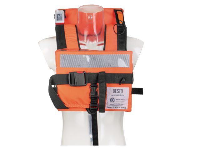 Besto, Solas pelastusliivi kompakti matkustaja aikuinen 43+ kg, keltainen selkäremmi + haararemmi