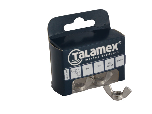 Talamex, vingemøtrik, rustfrit stål AISI 316, M10, (DIN 315), 6 stk