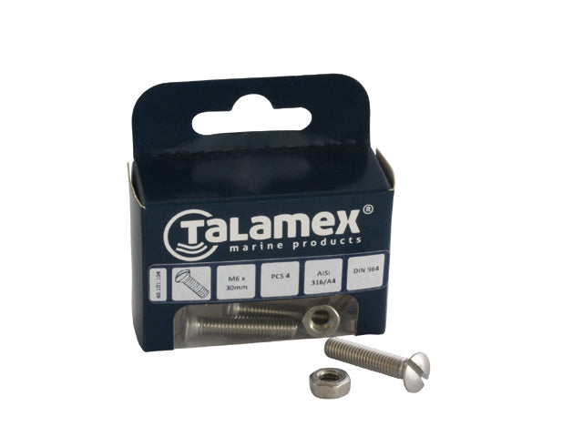Talamex, hævet hoved skrue, rustfrit stål AISI 316, M8 x 50 mm, (DIN 964), 6 stk